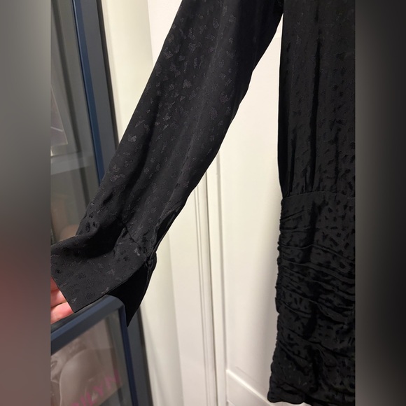 NWT Zara Black Long Sleeve Dress w/ Rhinestone front button closure Animal print - Picture 4 of 5